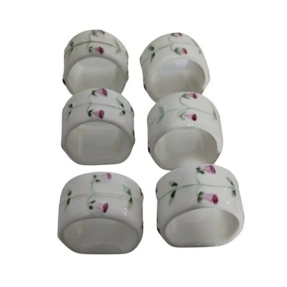 Floral Napkin Rings Set of 6 White Porcelain Table‎ Decor Dinner Party